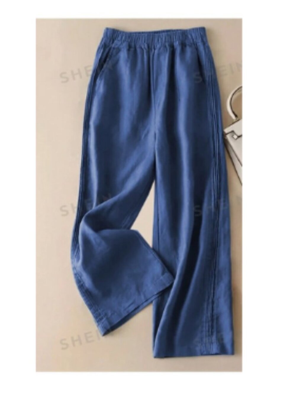Blue Gray Linen Mix Straight Wide Leg Pants Large